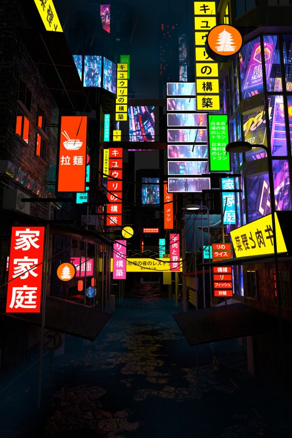 挂满霓虹招牌的街巷，短剧取景地氛围